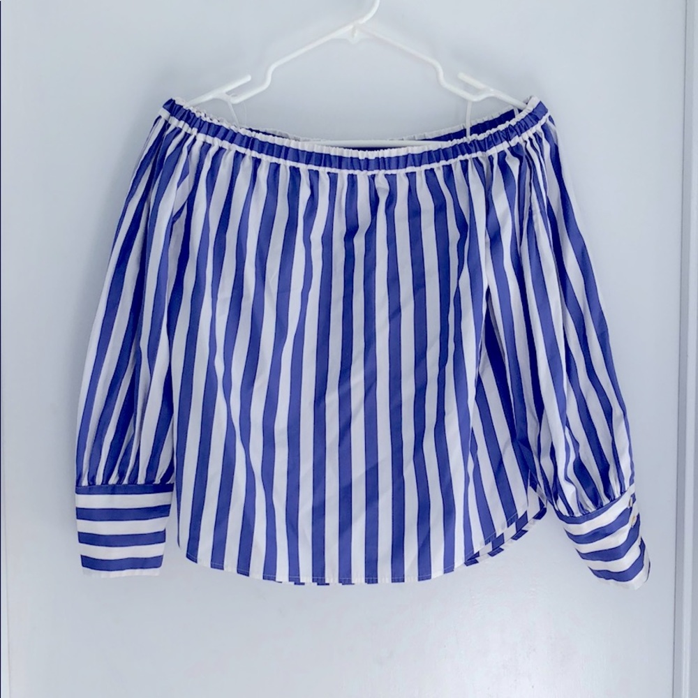 Thomas Mason for JCrew Striped Off Shoulder Blouse